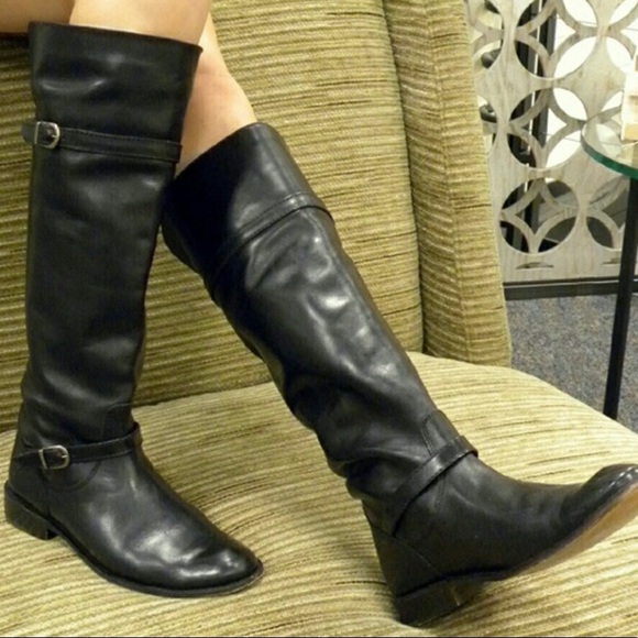 FRYE Shirley Black Tall Buckle Knee High Riding Boots Pull On Leather 6 - Picture 11 of 11